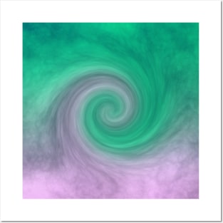 Pink and Spring Green Cosmic Cloud Whirly Swirl Posters and Art